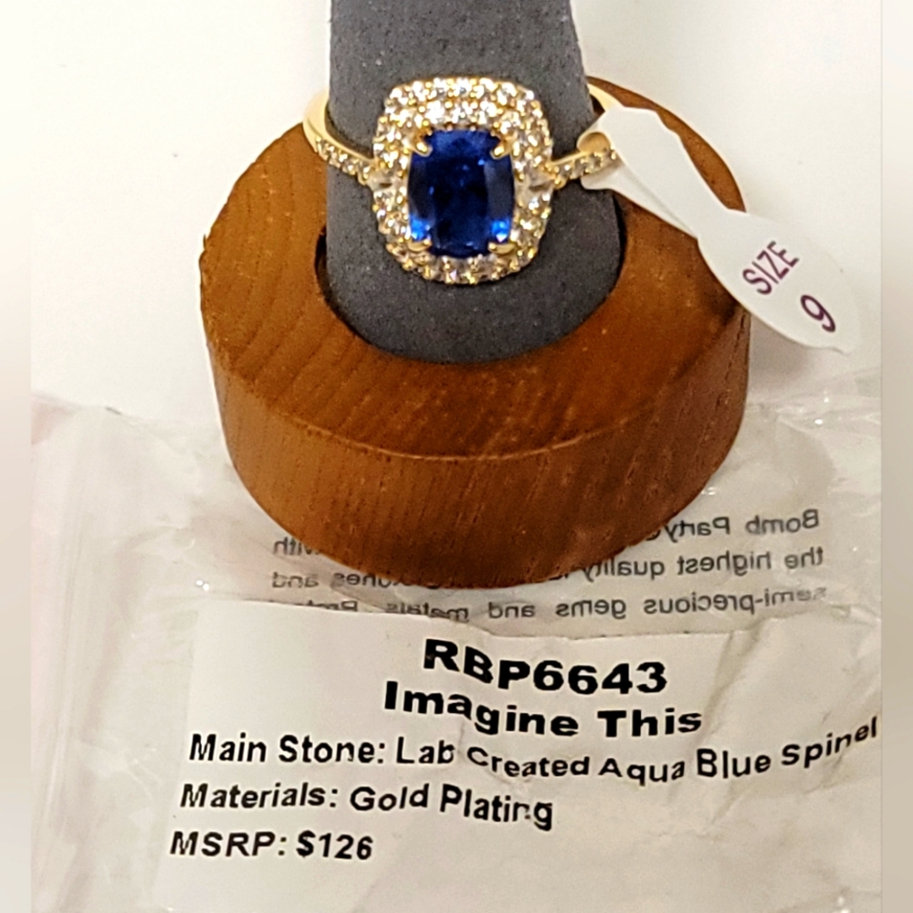 BP RBP6643 "Imagine This" Aqua Blue Spinel On Gold Plating Size 9